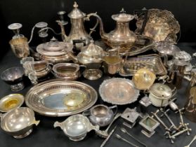 Plated ware including; a three branch candelabrum, 22cm high, café o Let, tea pots, entrée dishes,