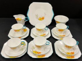 Shelley tea set for six, Reg.no 781613 comprised of; picnic plate, milk jug, sugar bowl, six tea