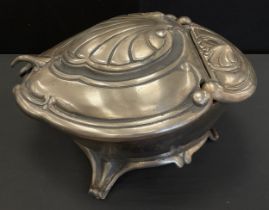 A French cast iron coal scuttle, shell cast cover, approx 30cm x 50cm x 40cm