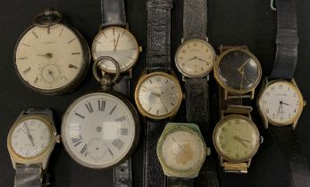 Watches - two Victorian silver open face pocket watches, Chester 1855, London 1879; mid 20th century