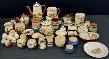 Ceramics - Mottoware inc What combe, Longpark, Torquay etc, decorated with Kingfishers, Buildings,