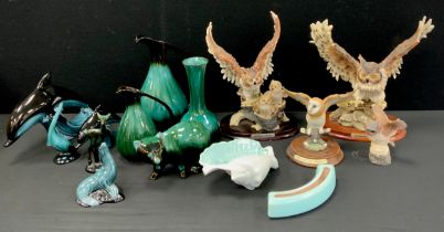 Ceramics - Blue mountain Pottery, Bear, Jugs, Poole Dolphin, Seal, Owls; etc.