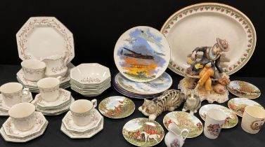 Ceramics including two Win Stanley style cats, signed Mike Flinton, Johnson and Bros tableware