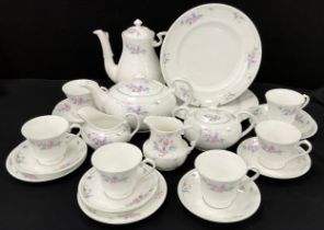 An Aynsley Little Sweetheart pattern tea set inc tea and coffee pots, six cups and saucers, cream