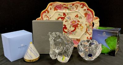 A Waterford crystal horse bust paperweight, 14cm high, Wedgwood Bayeux box, stamped silver, 9cm