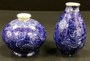 A Shelley ‘Blue dragon’ compressed ovoid vase, 9cm high, another,12cm high (2)