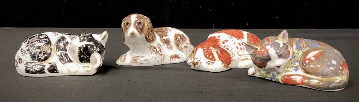 Royal Crown Derby paperweights including; ‘Puppy’,’Misty’,’Catnip kitten’,’Scruff’, all gold