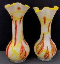 A pair of Murano style frilled ovoid vases, in tones of yellow and red, 39cm high (2)