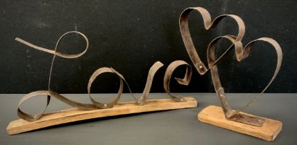 Upcycled decorative objects- Love & Heart, bent metal and wood (2)