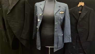 A RAF uniform jacket, Squadron Leader arm strips, two tail coat dinner jackets, one dated 38 (3)