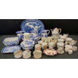 Ceramics - Blue and white ware including; meat dish, jugs and lobed bowl; Royal Crown Derby ‘Mikado’