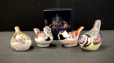 Royal Crown Derby paperweights including; ‘Coal Tit’, Crested Tit’,’Fire crest’, other, all gold