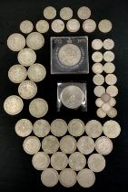 Coins - inc half crowns, florins, shillings etc 1914-1941, mostly post 1920, 12ozt gross, small