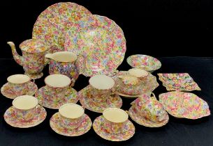 A James Kent Chintz, Du Barry pattern Coffee set, for six, inc coffee pot, cream jug, sugar bowl