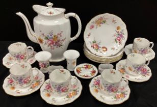 A Royal Crown Derby Posies pattern coffee set, inc coffee pot, cups, saucers, bowls, etc