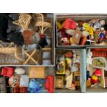 A quantity of doll House accessories including furniture, clothes, dolls, animals; etc (5 boxes)