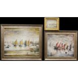 L. S. Lowry, after, ‘Yachts at Latham’, textured art print, laid on board, 50cm x 60cm; another, ‘