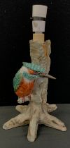 A Goebel lamp base, Kingfisher on a tree branch, 30cm high.