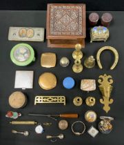Boxes & Objects - a 19th century brass miniature wall pocket, shaped back, pierced tapering