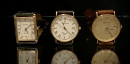 Watches - a 9ct gold cased Sovereign quartz wristwatch, boxed; two others Geneve Gold and