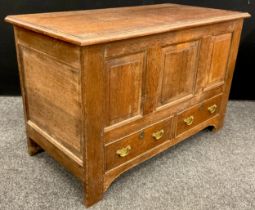 An 18th century style Victorian oak Lancashire chest, 71.5cm high x 112cm x 55.5cm.
