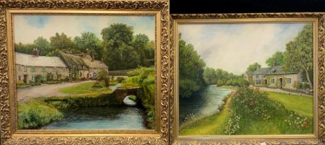 English school,’ Cottage view by the river’, oil on board, 60cm x 50cm, another (2)