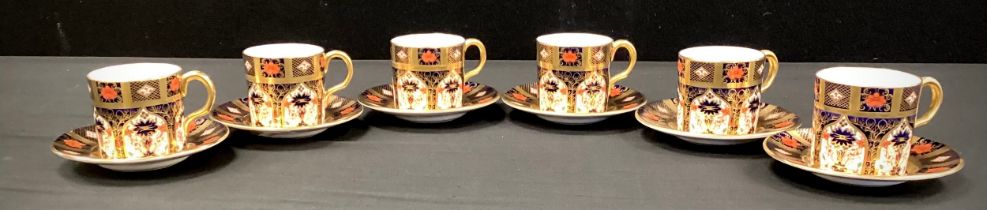 Royal Crown Derby - six 1128 Imari coffee cans and saucers, solid gilt rims, all firsts (12)