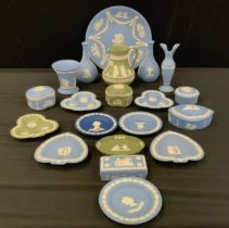 Wedgwood Jasperware - trinket boxes and covers, heart and trefoil dishes, vases, jug etc, qty