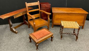 A mid 20th century oak blanket chest, 55cm x 102.5cm x 53cm; mahogany wall shelf unit with single