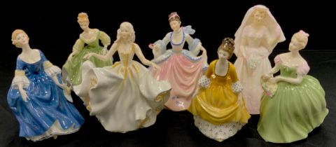 Royal Doulton figures including; Clarissa HN 2345, The Bride HN 2166, Coralie HN 2307, Sweet