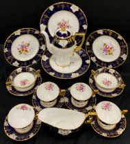 Royal Crown Derby - a Cobalt Vine pattern part tea and coffee set inc Coffee pot, tea cups and