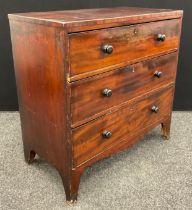 A George III mahogany caddy-top chest of three graduated drawers, 91cm high x 91cm wide x 49cm deep,