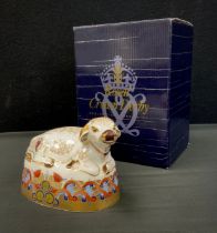 A Royal Crown Derby paperweight, Water Buffalo, gold stopper, 17cm long, printed mark, boxed