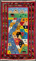 A South West Persian Qashgai Kilim rug / carpet, the central field knotted with a depiction of a