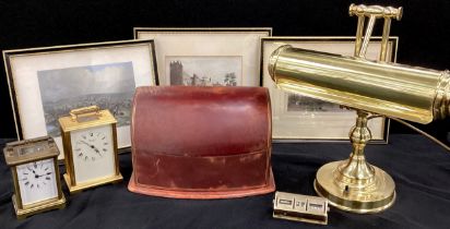 Boxes and objects - Brass bankers lamp, leather bound stationary box, 20th century carriage