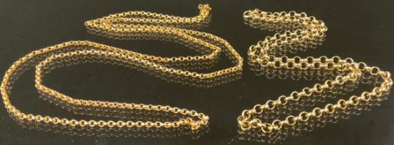 A 9ct gold necklace, another smaller, both marked 375/9ct, 44cm long and 72cm long, 20g gross (2)