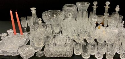 Glassware - a quantity of 19th century and later glass including decanters, vases, etched glass, cut