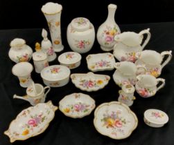 Royal Crown Derby ‘Derby Posies’ ware including trinket dishes, trays, miniature vases, lidded pots;