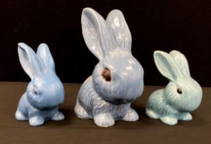 A set of three graduated Sylvac Rabbits, each in a different shade of blue, largest model number,