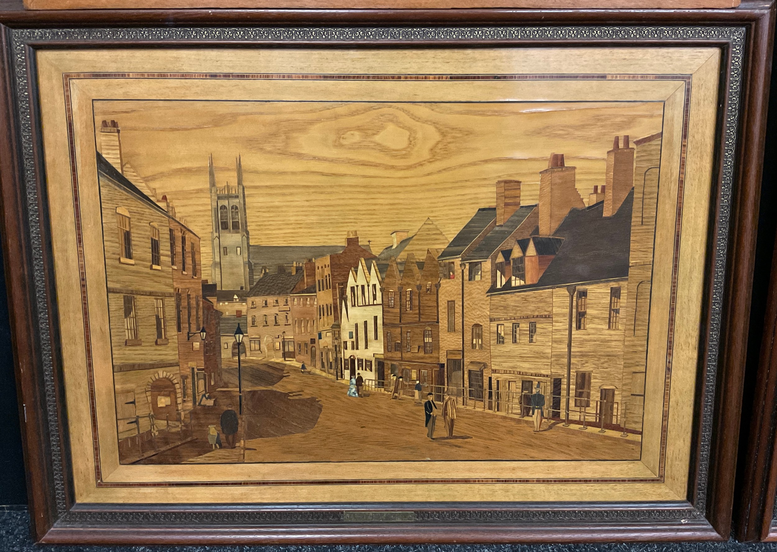 Derrick Warner, Irongate, Derby, marquetry panel, 61cm x 51cm; others, ‘Bridgegate, Derby, c. - Image 3 of 8