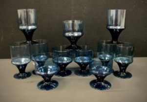 A set of six Wedgwood Glass RSW Blue wine glasses, six conforming water glasses (12)