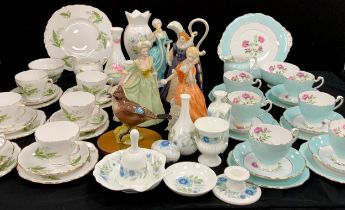 Ceramics - Wedgwood ' Clementine' pattern ware, trinket trays, vases, Aynsley vase,21cm high, tea