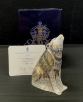 A Royal Crown Derby paperweight, Wolf, designed by Tien Manh Dinh, limited signature edition, 304/
