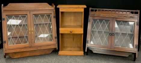 An Old Charm oak kitchen wall cabinet / spice cabinet, glazed, leaded doors, 84cm high x 77.5cm