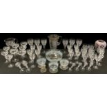 Glassware - A suite of hand engraved drinking glasses inc wine, sherry, Champagne coups,