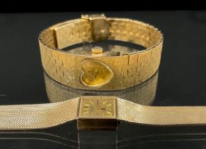 Watches - a Rotary ladies 9ct gold cased bracelet wristwatch, integral mesh bracelet, 21 jewel Swiss