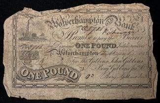 A Wolverhampton Old Bank £1.00 note, for Thos Gibbons, John Gibbons, Benjn Gibbons Junr & Co., £1,