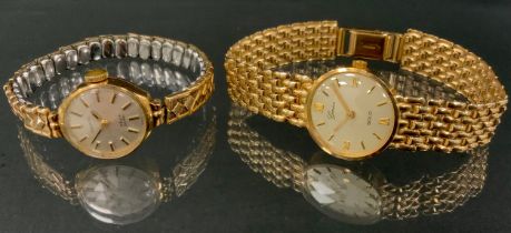 A Geneve gold ladies 9ct gold cased bracelet watch, quartz movement, 16.5g gross, boxed, another