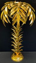 A gold coloured palm tree table lamp,72cm high