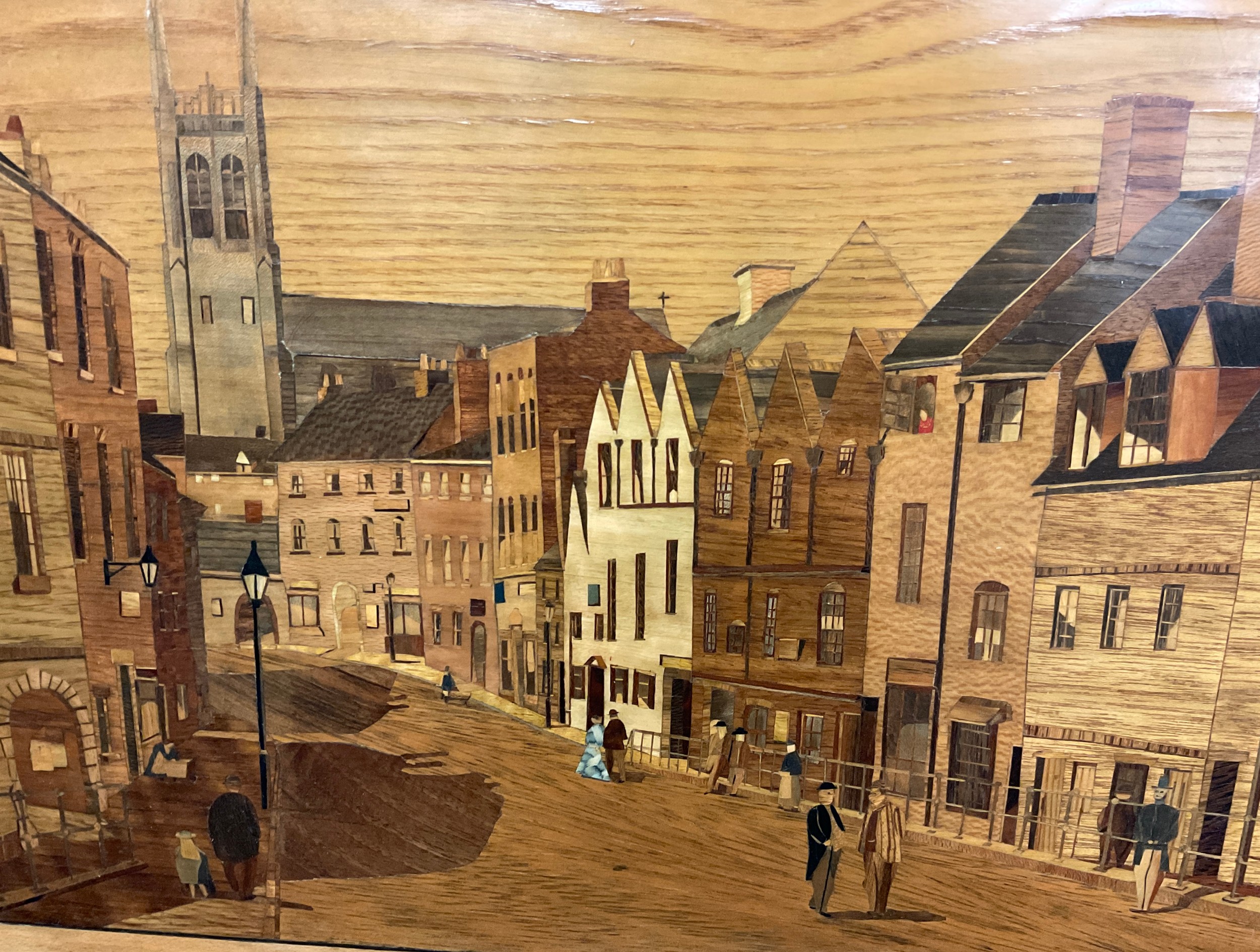 Derrick Warner, Irongate, Derby, marquetry panel, 61cm x 51cm; others, ‘Bridgegate, Derby, c. - Image 4 of 8